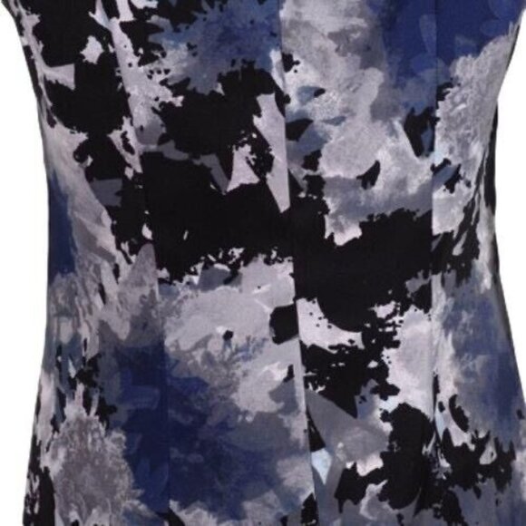 AB Studio Dress Womens Size 4 Abstract Floral Print Blue Black White Sleeveless - Picture 6 of 10